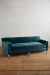 Anthropologie Velvet Leonelle Petite Sofa In Blue