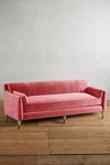Anthropologie Velvet Leonelle Petite Sofa In Pink
