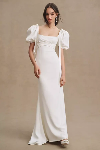 Watters Eloise Puff-sleeve Sheath Wedding Gown In White