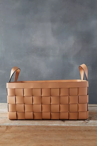 Terrain Wide Weave Leather Basket In Brown