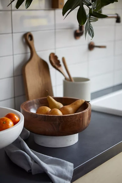 Terrain Wood + Marble Footed Serving Bowl In Brown