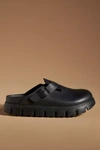 Birkenstock Boston Chunky Slipper In Black Natural Leather With Serrated Sole In Black