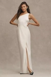 Bhldn Dylan One-shoulder Satin Side-slit Gown In White