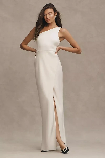 Bhldn Dylan One-shoulder Satin Side-slit Gown In White