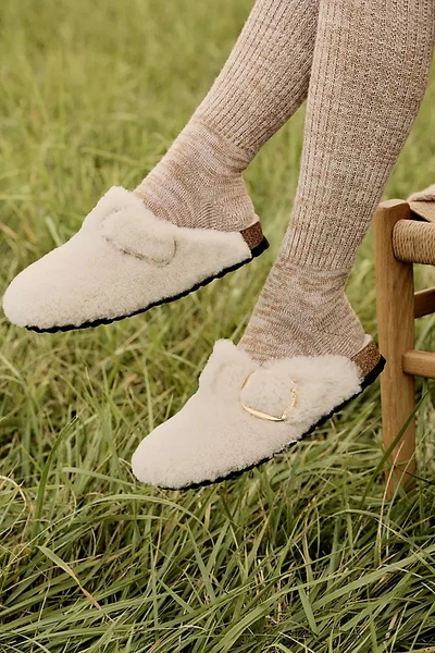 Birkenstock Boston Teddy Clogs In Beige