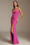 Bhldn Blake Square-neck Stretch Crepe Gown In Pink