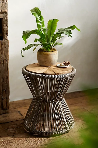 Terrain Woven Rope + Teak Side Table In Gray