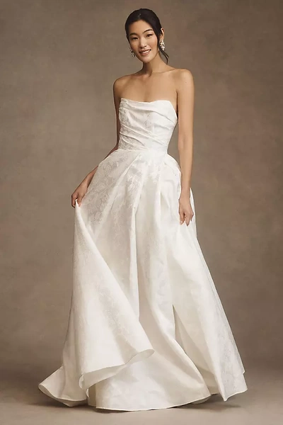 Watters Wtoo By  Phoebe Strapless Draped A-line Wedding Gown In White