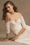 WATTERS WTOO BY WATTERS MILES V-NECK RUCHED-SLEEVE MESH WEDDING GOWN