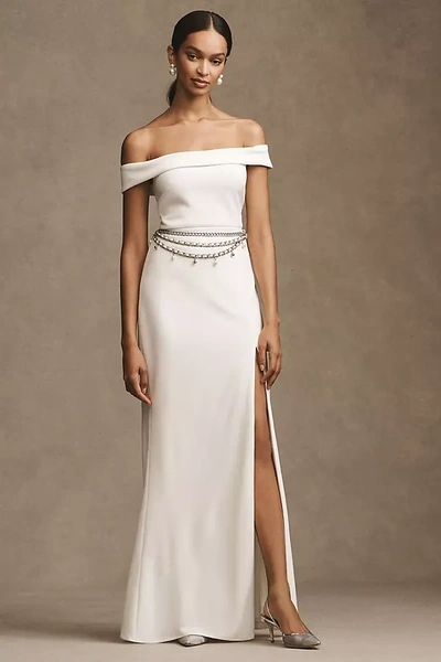 Bhldn Daniella Off-the-shoulder Stretch Crepe Maxi Gown In White