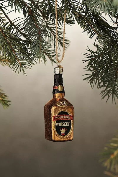 Terrain Bourbon Bottle Glass Ornament In Gold