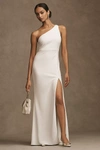 Bhldn Hallie One-shoulder Stretch Crepe Maxi Gown In White