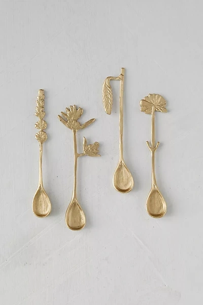 Terrain Brass Floral Spoons, Set Of 4 In Gold