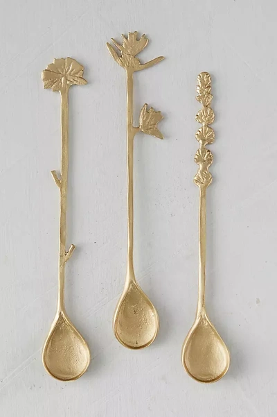 Terrain Brass Flower Stirring Spoons, Set Of 3 In Gold