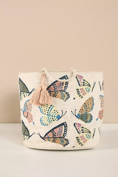 Anthropologie Butterfly Basket In White