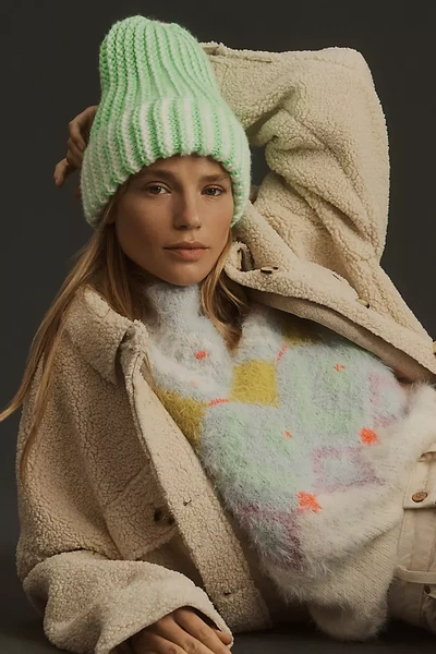 By Anthropologie Chunky Knit Two-tone Beanie In Green