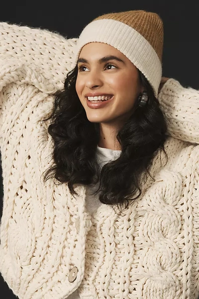 By Anthropologie Colorblock Ribbed Beanie In Beige