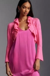 By Anthropologie Cropped Ruffle Cardigan Sweater In Pink