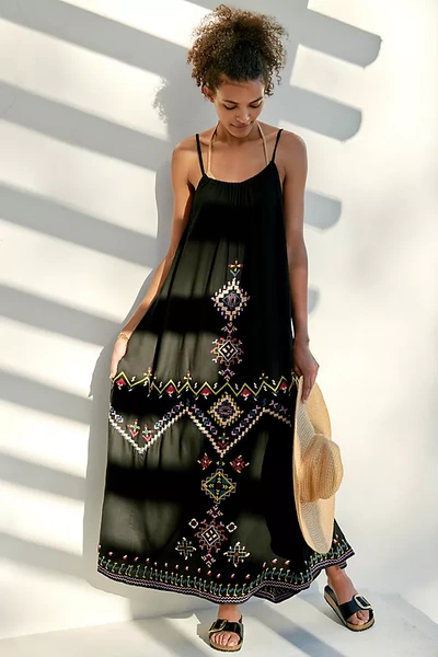 By Anthropologie Embroidered Maxi Dress In Black