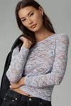 By Anthropologie Long-sleeve Lace Crew-neck Top In Purple