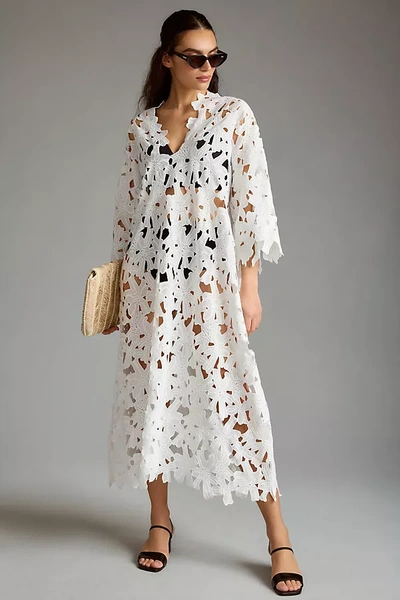 By Anthropologie Floral Eyelet Kaftan In White