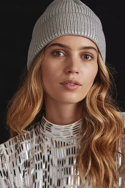 By Anthropologie Metallic Beanie In Silver