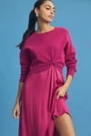 By Anthropologie Long-sleeve Twofer Sweater Midi Dress In Pink
