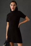 By Anthropologie Short-sleeve Mock-neck Mod Mini Dress In Black