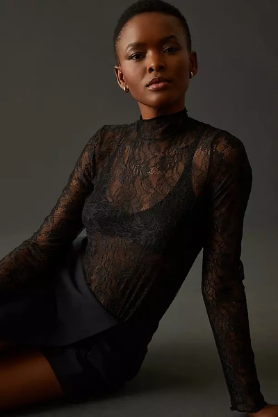 By Anthropologie Lace Layering Turtleneck In Black