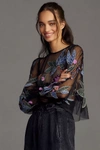By Anthropologie The Layla Long-sleeve Appliqué Mesh Blouse In Multicolor