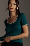 Canapé Pearl-trim Scoop-neck Tee In Green