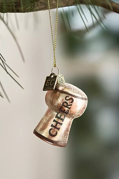 Terrain Cheers Wine Cork Glass Ornament In Gold