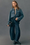 Citizen Of Humanity Horseshoe High Waist Chew Hem Crop Barrel Jeans In Blue