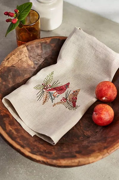 Terrain Coral & Tusk Cardinals Dish Towel In Multicolor