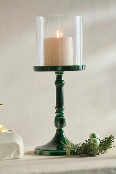 Terrain Color Enamel Pillar Candle Holder In Green