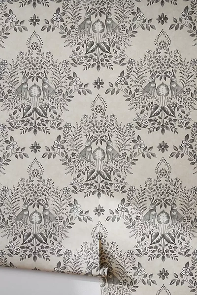 Anthropologie Cottontail Toile Wallpaper In Gray