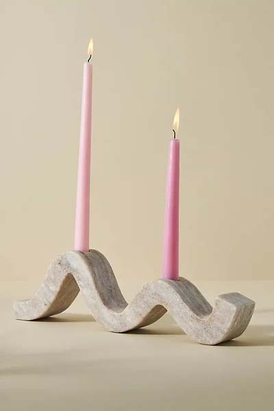 Anthropologie Curved Marble Taper Candle Holder In Grey