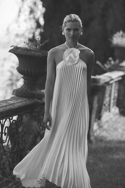 Delfi Collective Giselle Pleated Halter Midi Dress In White | ModeSens