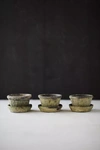 Terrain Earth Fired Clay Thin Rim Pot + Saucer, Set Of 3 In Green