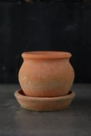 Terrain Earth Fired Clay Natural Curve Pots + Saucers, Set Of 3 Sizes