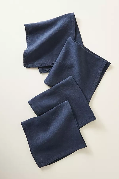 Edison Portuguese Linen Napkins, Set Of 4 In Blue