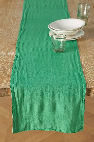 Anthropologie Edison Portuguese Linen Table Runner In Green