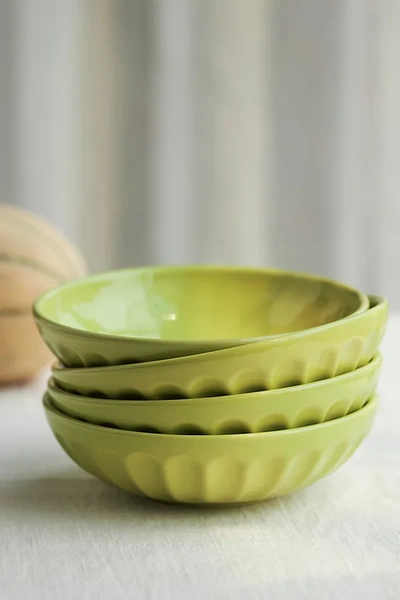 Anthropologie Amelie Latte Portuguese Stoneware Pasta Bowls, Set Of 4 In Green