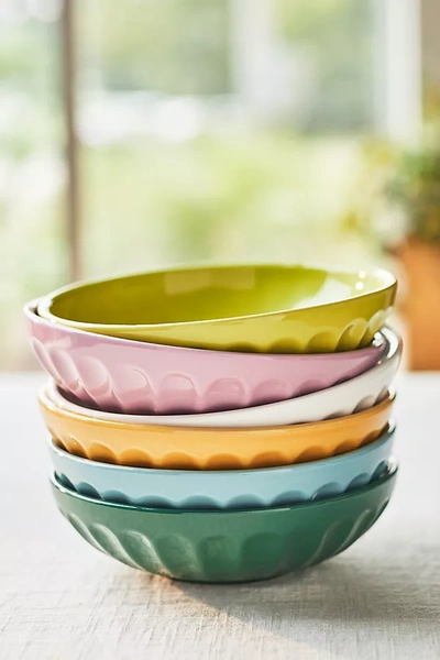Anthropologie Amelie Latte Portuguese Stoneware Pasta Bowls, Assorted Set Of 6