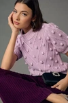 English Factory Women's Pom Pom Puff Sleeve Sweater In Purple