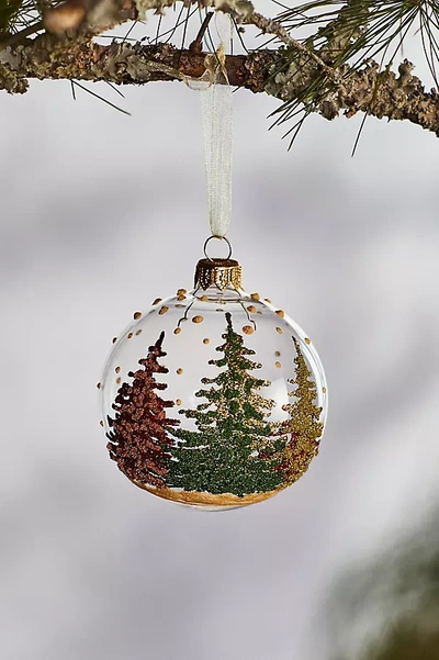 Terrain Evergreen Forest Glass Globe Ornament In White