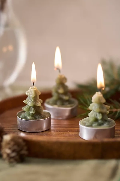 Terrain Evergreen Tree Tea Lights, Set Of 9 In Metallic