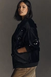 Eva Franco Velvet Floral Embroidered Bomber Jacket In Balck In Black