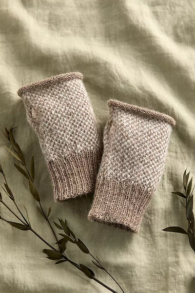 Terrain Textured Fingerless Wool Gloves In Beige