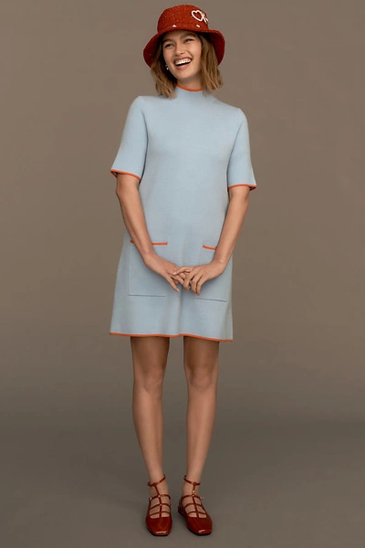 Maeve The Annalise Mock-neck Mini Sweater Dress By  In Blue